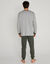 Pyjama pantalon jersey, col V contrast&eacute; (kaki / gris chin&eacute;)