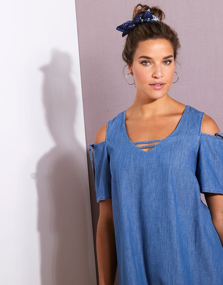 Robe en denim léger - épaules dénudées (stone) Robe en denim léger - épaules dénudées (stone)