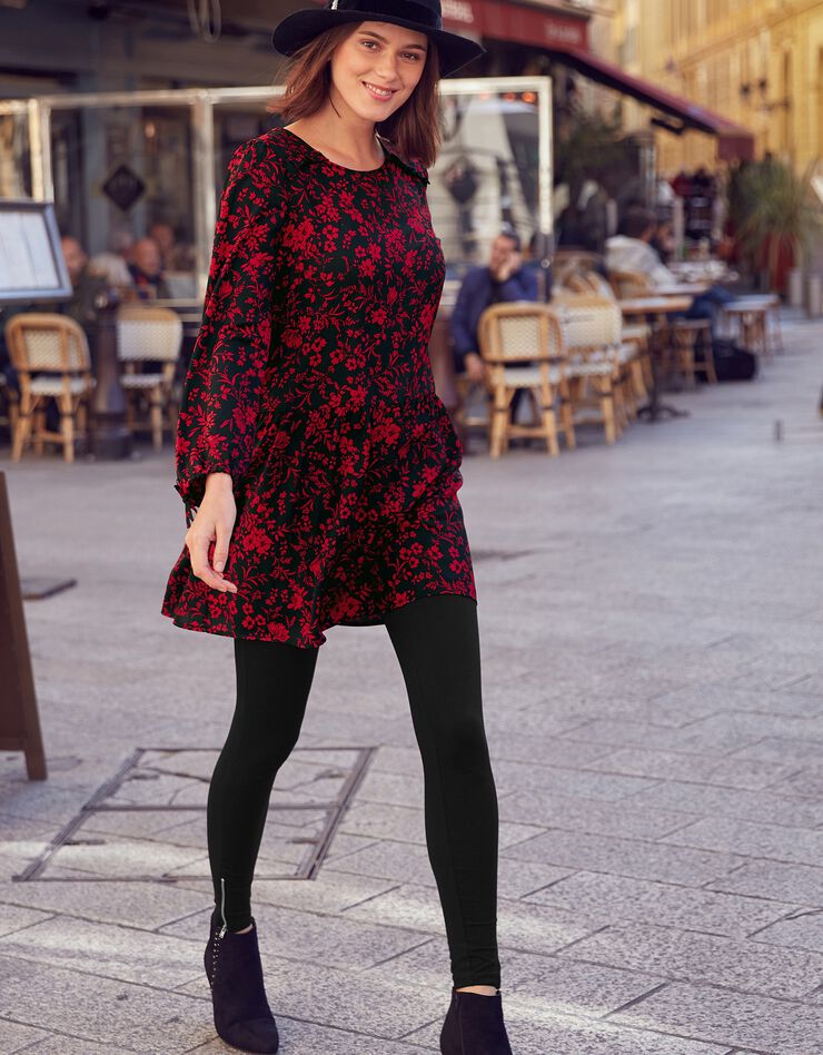 Tunique évasée imprimée crêpe fluide (noir / rouge) Tunique évasée imprimée crêpe fluide (noir / rouge)