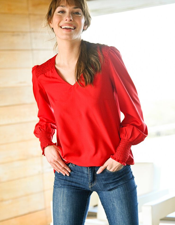 Blouse smocks épaules unie (rouge) Blouse smocks épaules unie (rouge)