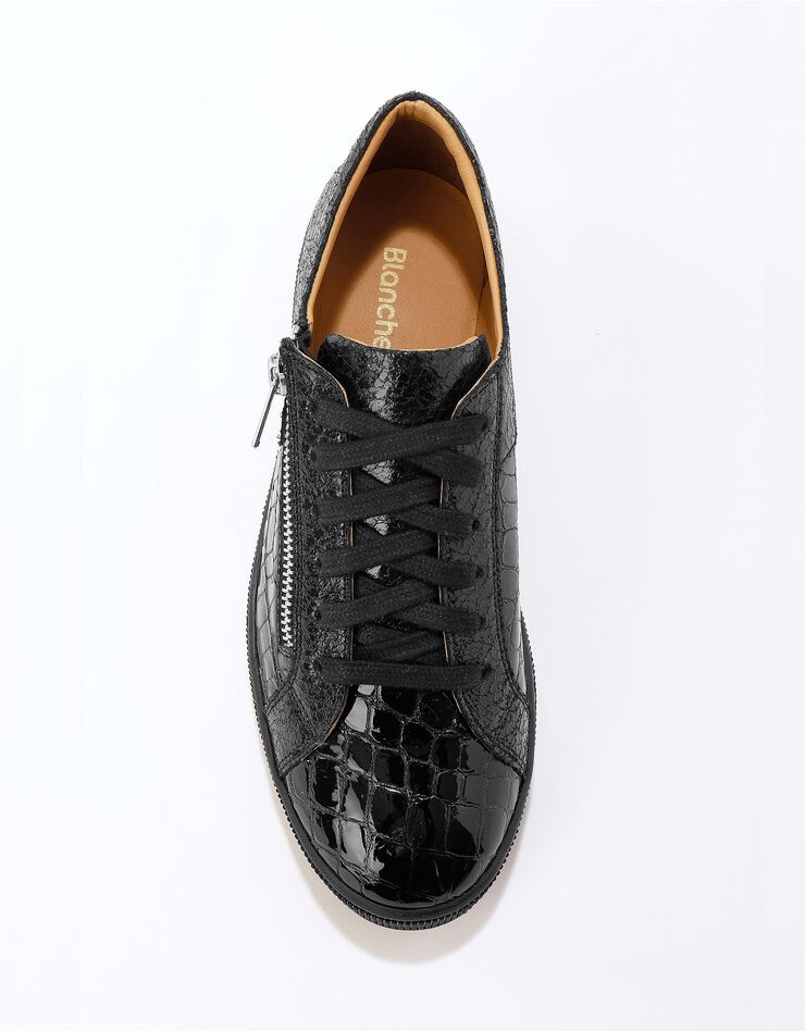 Baskets basses zippées en cuir souple effet croco (noir) Baskets basses zippées en cuir souple effet croco (noir)