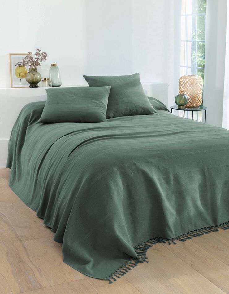 Plaid ou jeté uni coton tissage artisanal (vert grisé) Plaid ou jeté uni coton tissage artisanal (vert grisé)
