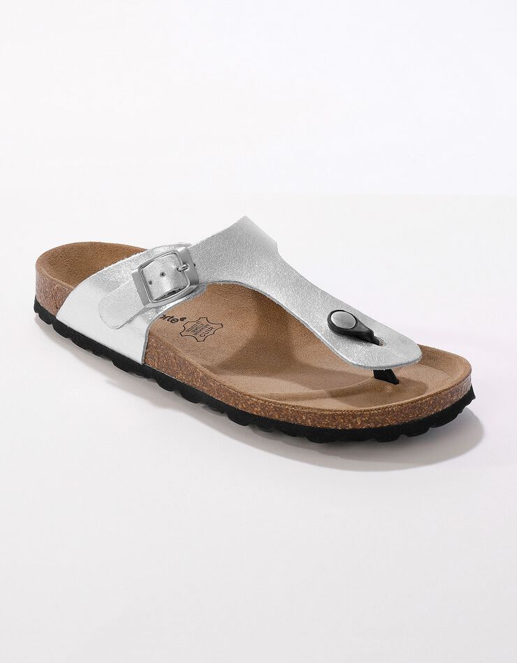 Sandales entredoigts cuir à boucle réglable - argenté (argenté)