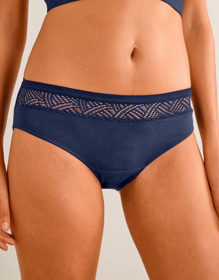 Culotte forme midi coton et dentelle - lot de 2 (marine) Culotte forme midi coton et dentelle - lot de 2 (marine)