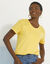T-shirt col rond manches courtes, détail broderie anglaise (jaune)
