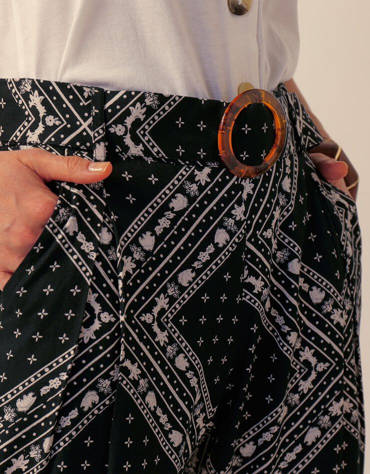 Pantalon imprimé ceinturé (noir / écru) Pantalon imprimé ceinturé (noir / écru)