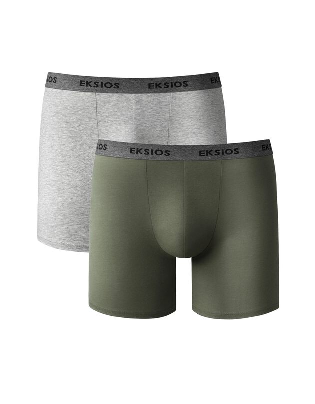 Boxer long coupe short - lot de 2 (kaki + gris chiné)