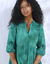 Robe longue broderie anglaise, manches 3/4 blousantes (vert émeraude)