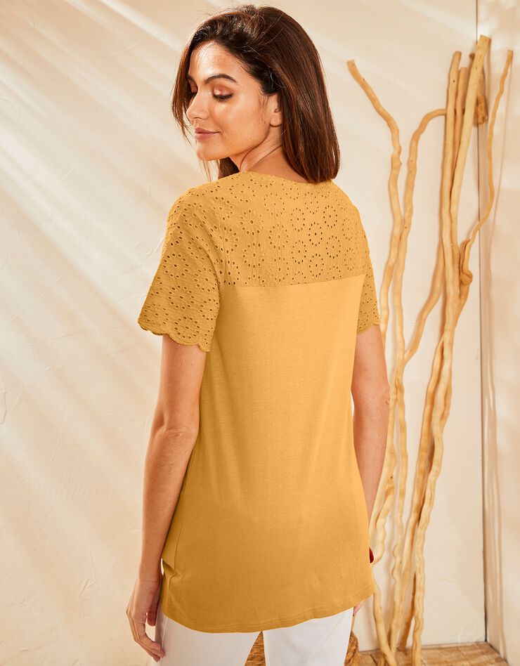 Tee-shirt broderie anglaise (moutarde) Tee-shirt broderie anglaise (moutarde)