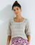 Pull col carré uni, maille ajourée (beige)