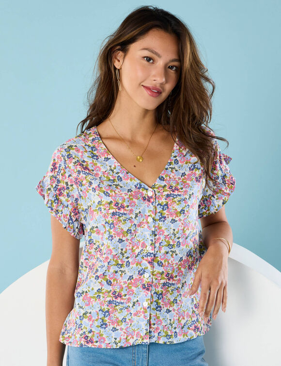 Chemisier imprimé, Spécial Petites (blanc / bleu)