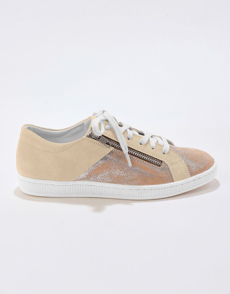 Baskets zippées en cuir souple irisé (beige irisé) Baskets zippées en cuir souple irisé (beige irisé)