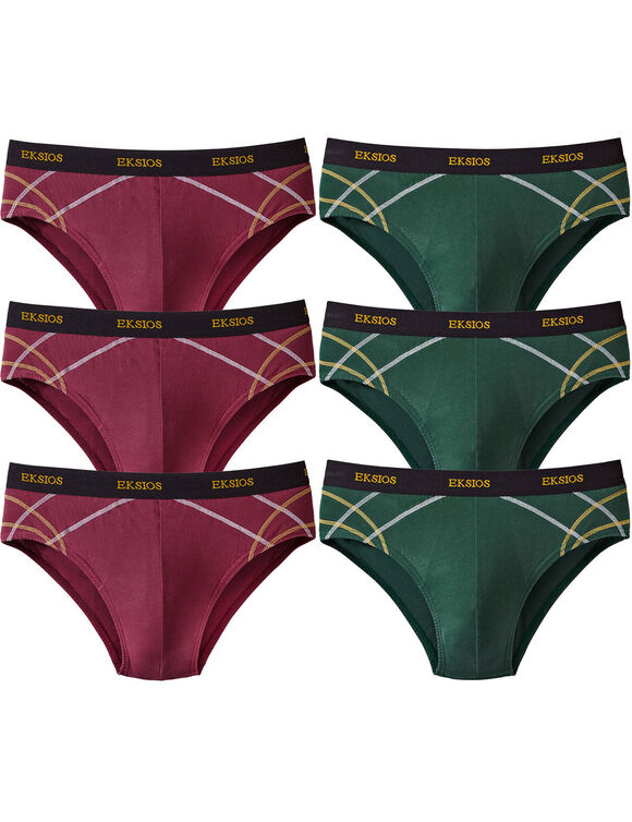 Slip ferm&eacute; &eacute;lastiqu&eacute; surpiqu&eacute; taille confort - lot de 6 (bordeaux + vert)