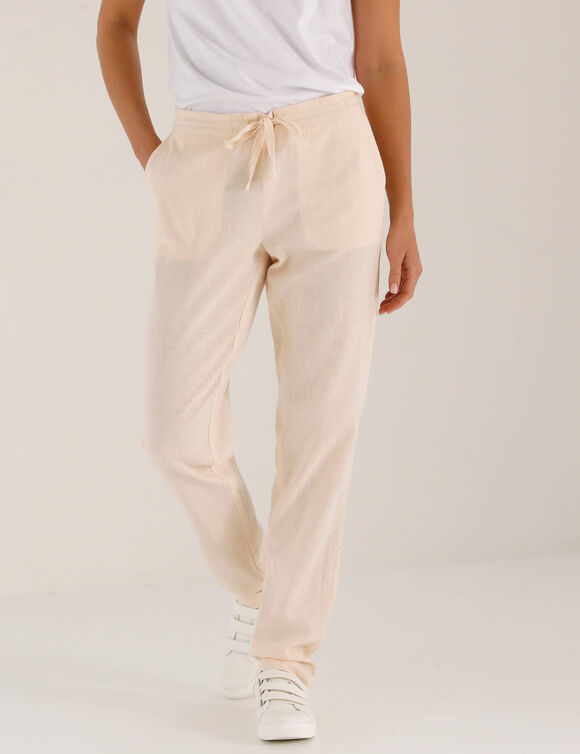 Pantalon fusel&eacute; fluide, lin-coton (naturel)