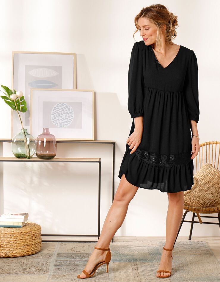 Robe dos croisé unie (noir) Robe dos croisé unie (noir)