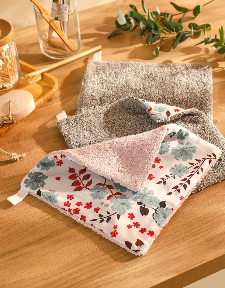Grand carré "débarbouillette", lot de 3 - collection upcycling (gris/parme) Grand carré "débarbouillette", lot de 3 - collection upcycling (gris/parme)