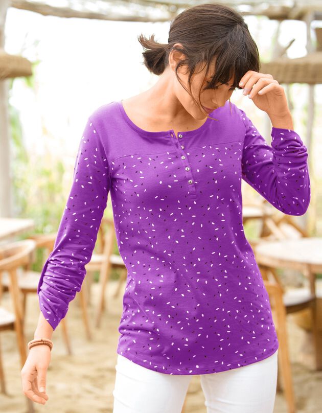 Tee-shirt tunisien imprimé manches longues (violine)