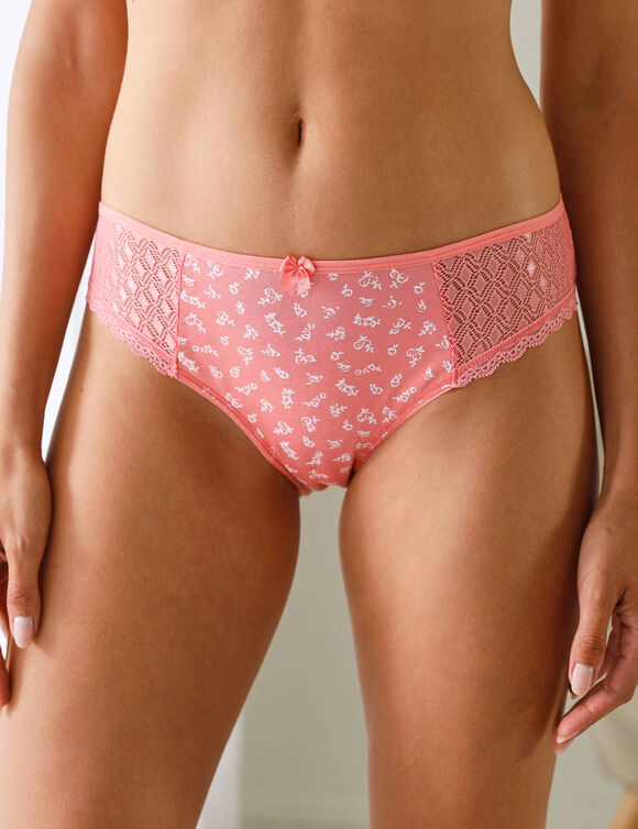 Culotte midi coton dentelle imprimé fleuri Coria - lot de 2 (rose)