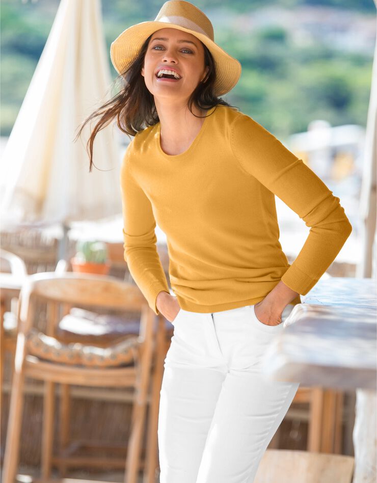 Pull col rond uni toucher cachemire (mangue) Pull col rond uni toucher cachemire (mangue)