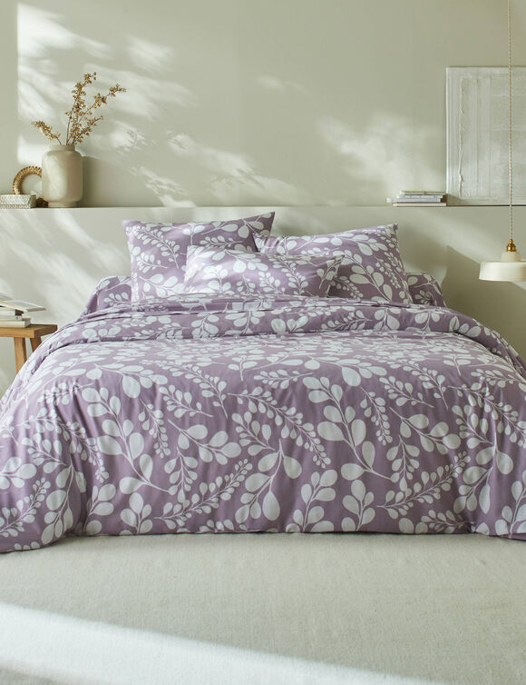 Linge de lit Chloé bicolore imprimé feuillage - en coton (parme)