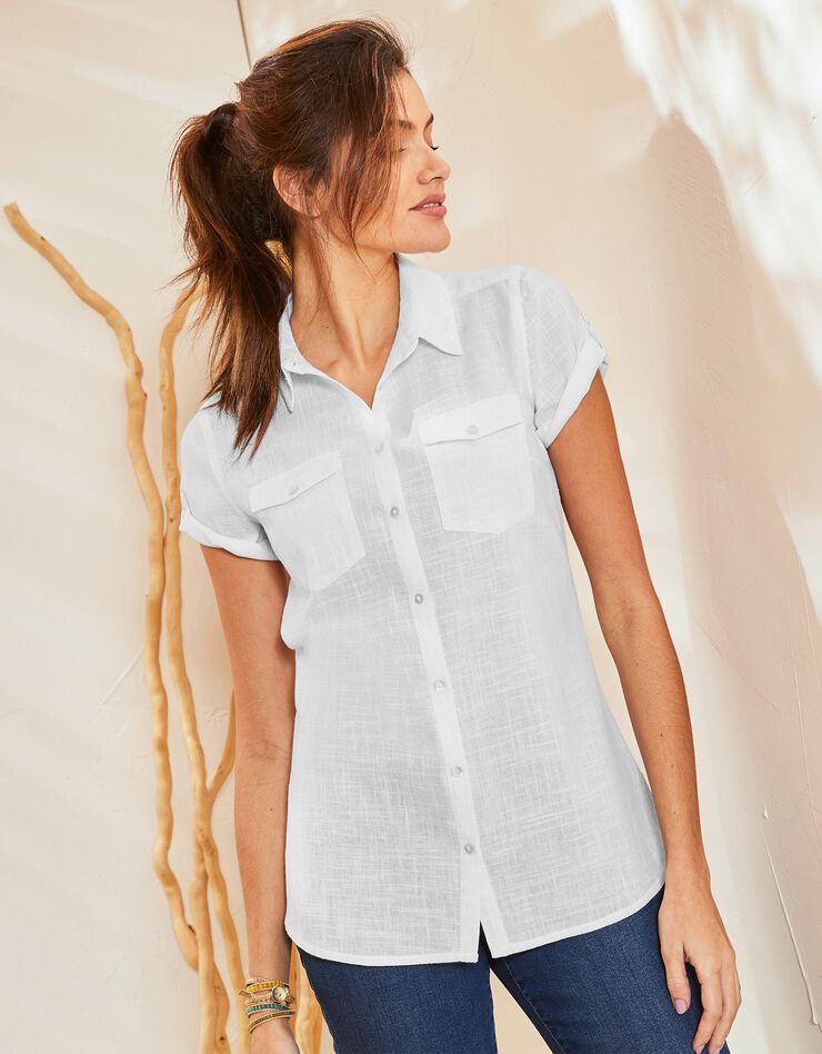 Chemisier manches courtes unie (blanc) Chemisier manches courtes unie (blanc)