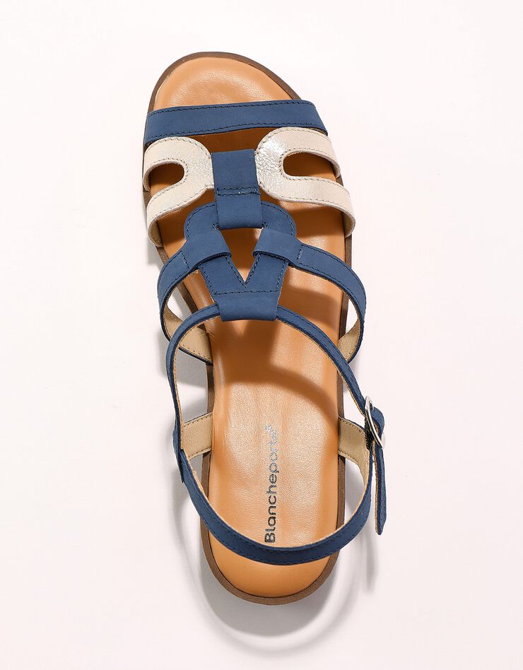 Sandales compensées cuir bi-matière (bleu)