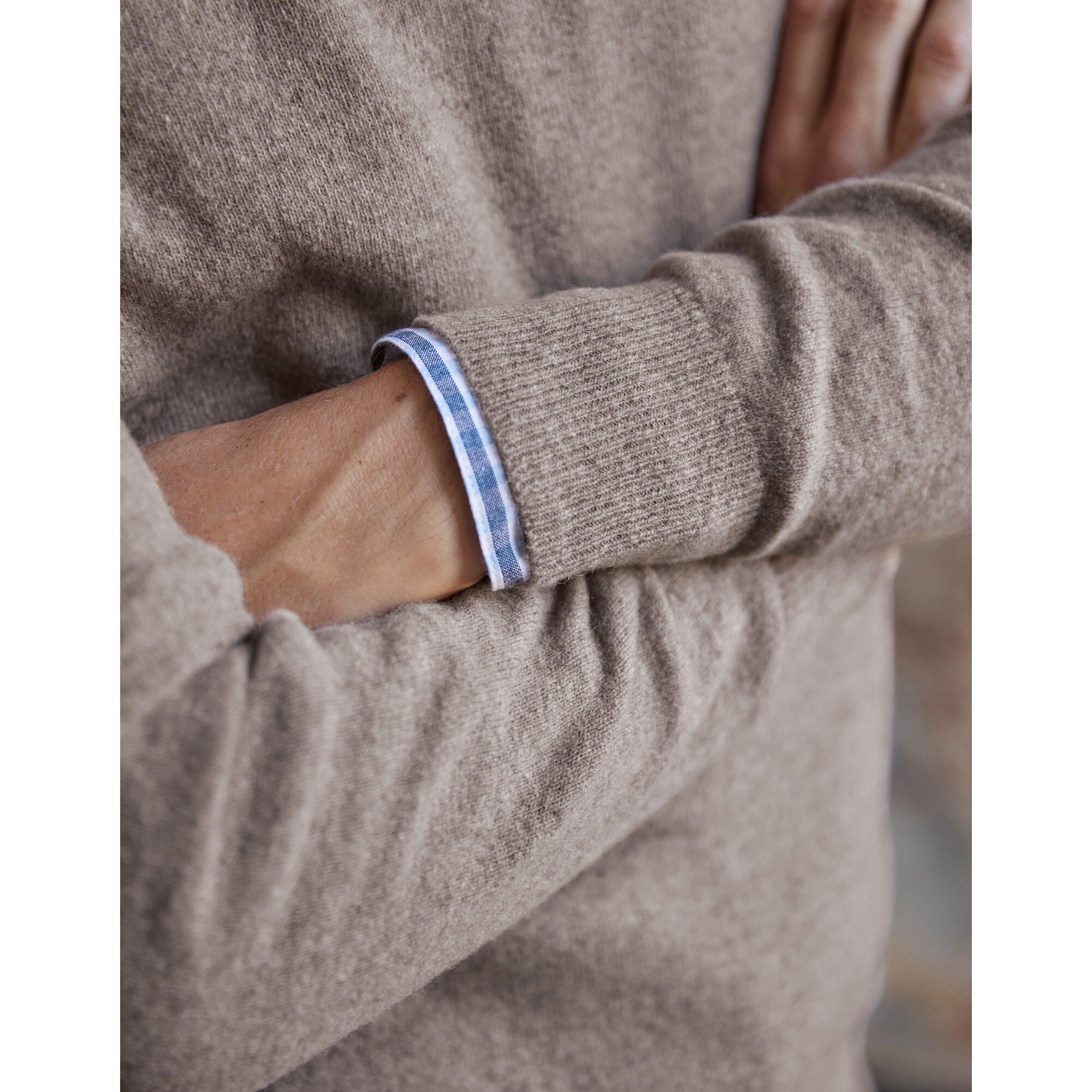 Pull col rond 80% laine, taupe clair