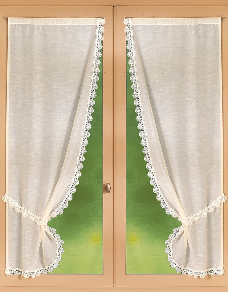 Rideau macramé finition passe-tringle embrasse assortie - la paire (crème)