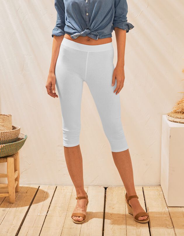 Legging corsaire uni maille stretch (blanc)