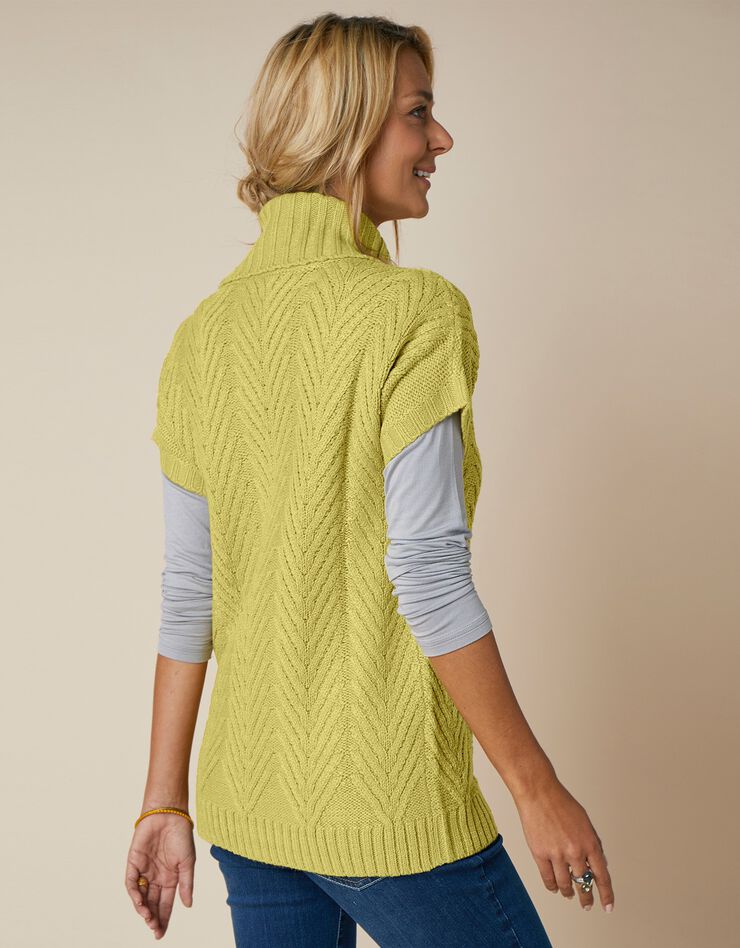 Pull sans manches torsadé à col roulé (vert mousse) Pull sans manches torsadé à col roulé (vert mousse)