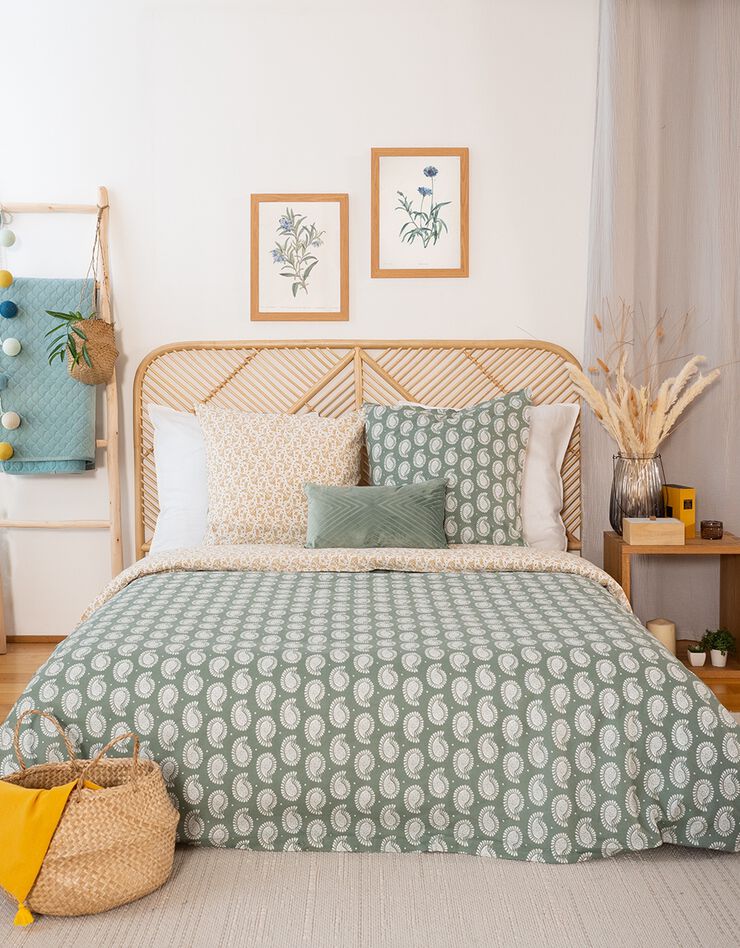 Parure de lit micromotif Floral - coton adouci   (kaki / jaune)