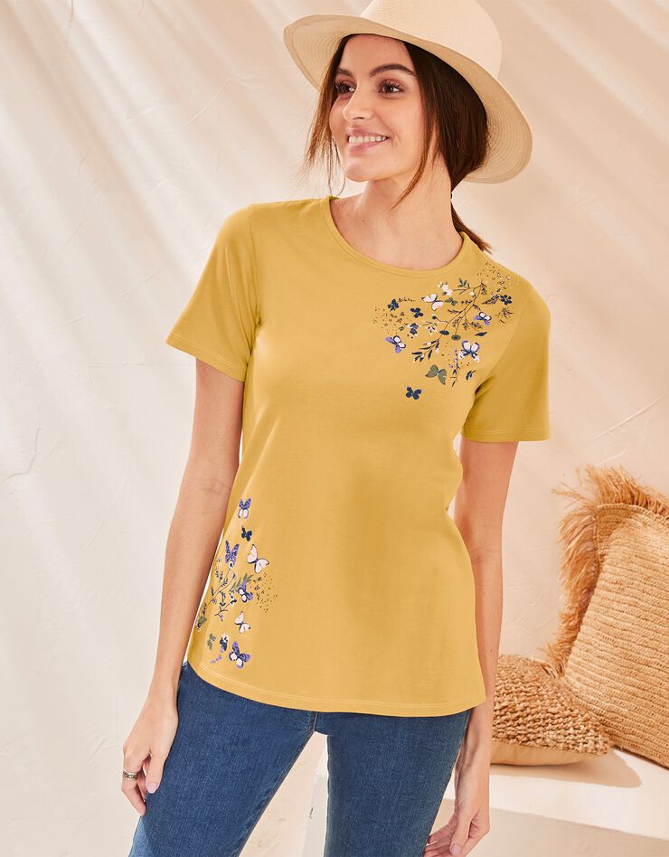 Tee-shirt manches courtes imprimé papillon (miel) Tee-shirt manches courtes imprimé papillon (miel)