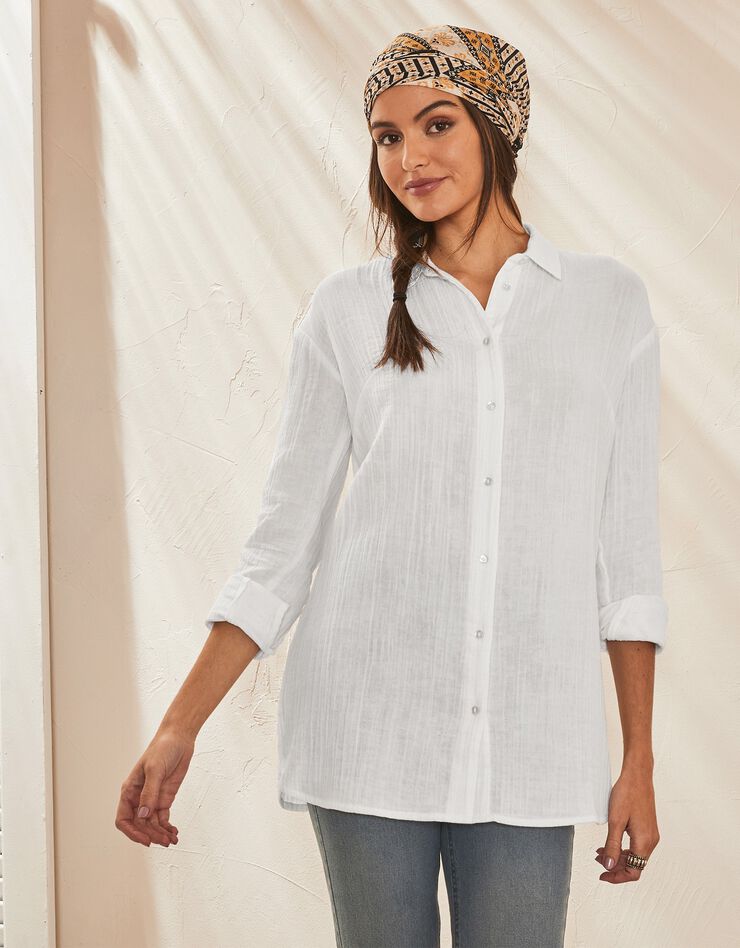 Chemise unie forme liquette gaze de coton (blanc) Chemise unie forme liquette gaze de coton (blanc)