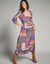 Robe longue imprimé patchwork col V (marine / violet)