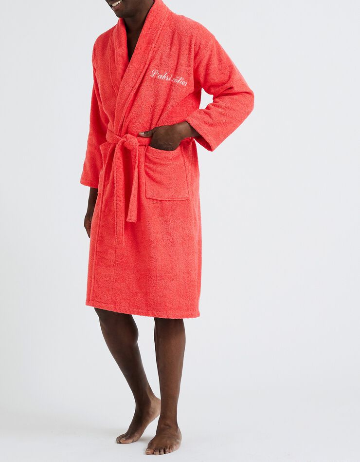 Peignoir mixte adulte éponge bouclette col châle personnalisable (corail) Peignoir mixte adulte éponge bouclette col châle personnalisable (corail)
