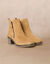 Boots zippées à talon en croûte de cuir, extra larges (marron)