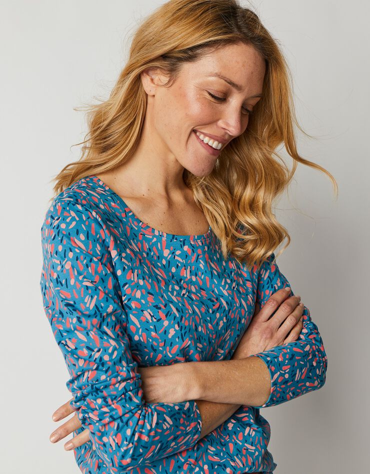 Tee-shirt imprimé manches longues jersey coton bio (turquoise) Tee-shirt imprimé manches longues jersey coton bio (turquoise)