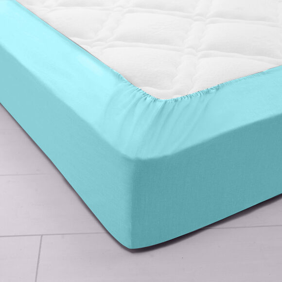 Drap-housse uni coton bonnet 32 cm (lagon)