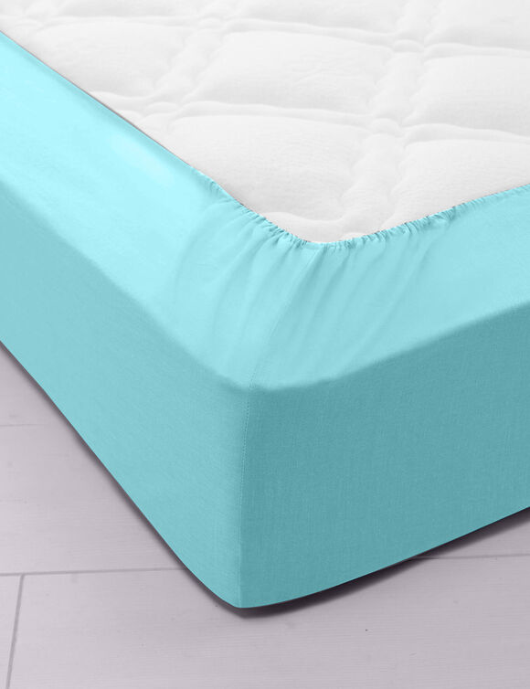 Drap-housse uni coton bonnet 32 cm (lagon)