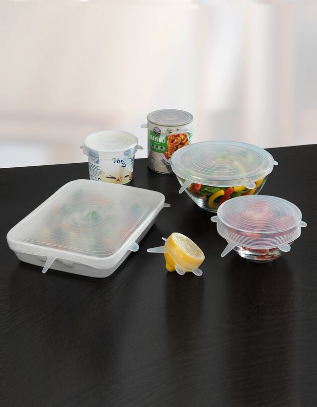 Couvre-pots extensibles ronds en silicone transparent - lot de 6 (transparent)