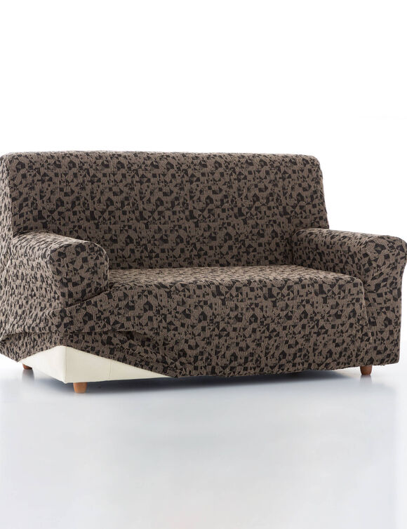 Housse de canap&eacute; extensible, motif tachet&eacute; graphique (marron)