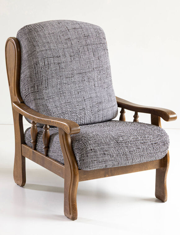 Housse microfibre bi-extensible effet faux uni spéciale fauteuil rustique  (gris anthracite)
