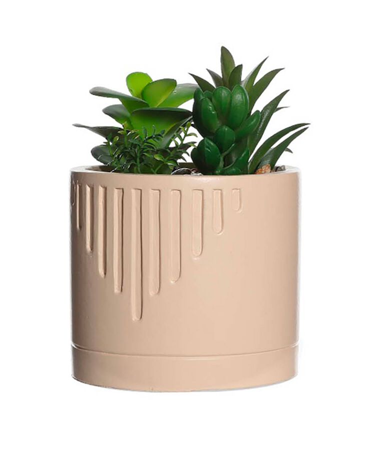 Plante artificielle et pot ciment (beige)