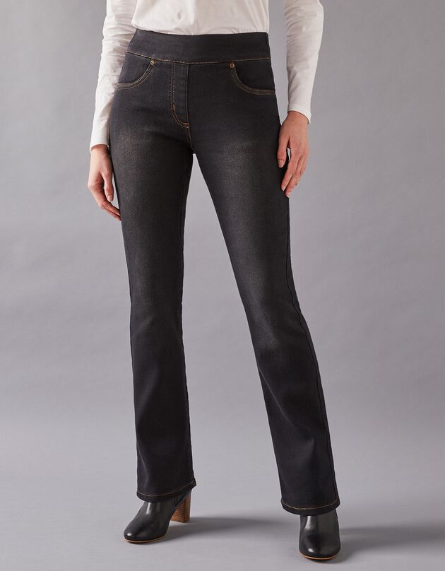 Jean bootcut ultra confort, maille effet denim, petite stature (black)