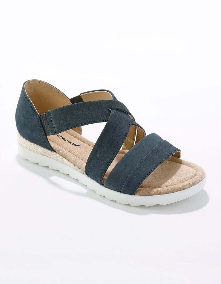 Sandales élastiquées en croûte de cuir - largeur confort (bleu) Sandales élastiquées en croûte de cuir - largeur confort (bleu)
