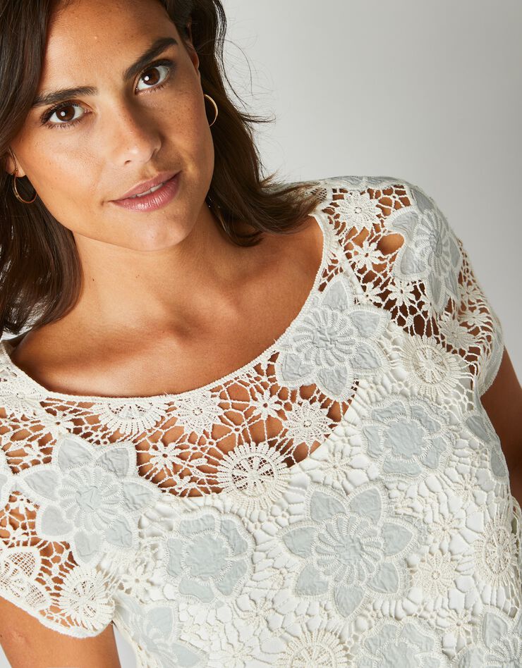 Tee-shirt macramé manches courtes (écru / vert amande) Tee-shirt macramé manches courtes (écru / vert amande)