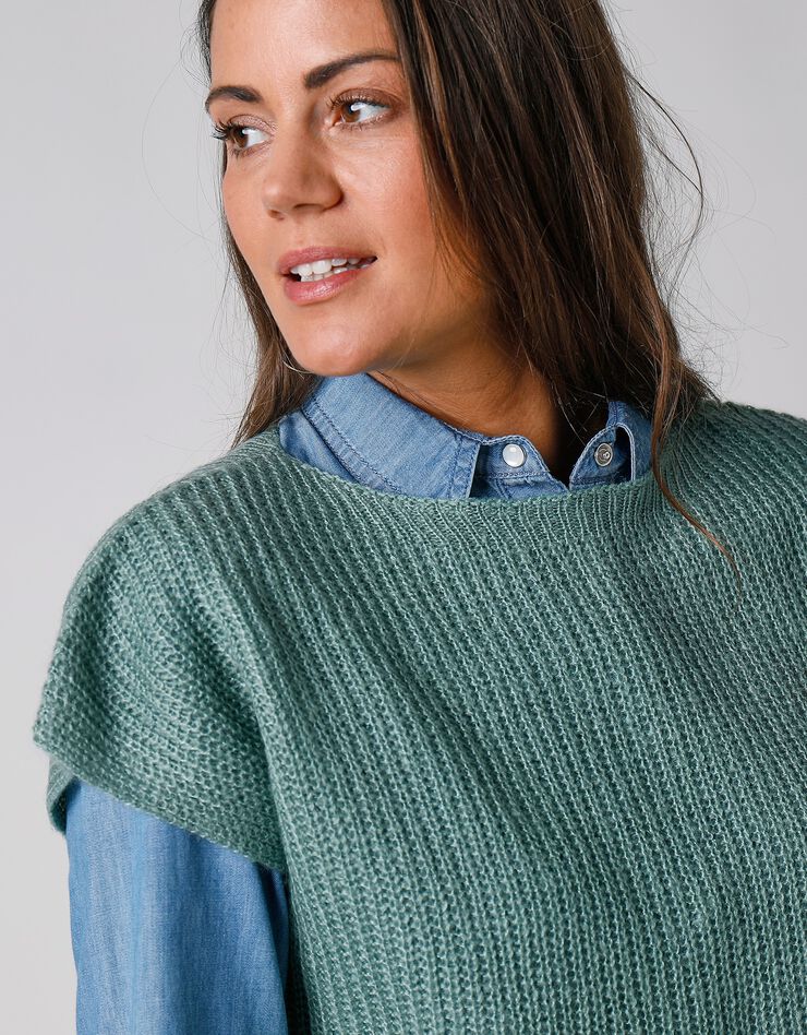 Pull tunique sans manches, maille anglaise toucher mohair (kaki) Pull tunique sans manches, maille anglaise toucher mohair (kaki)