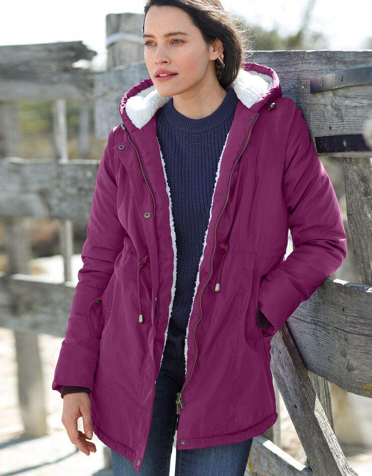 Parka mi-longue doublée maille peluche (prune) Parka mi-longue doublée maille peluche (prune)