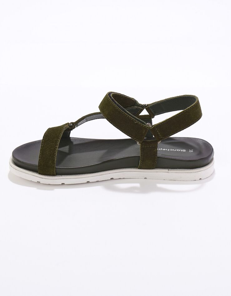 Sandales scratchées largeur confort en cuir style rando (kaki)