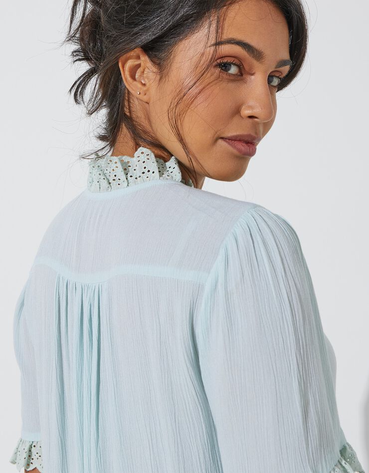 Blouse col volanté broderie anglaise (aqua) Blouse col volanté broderie anglaise (aqua)